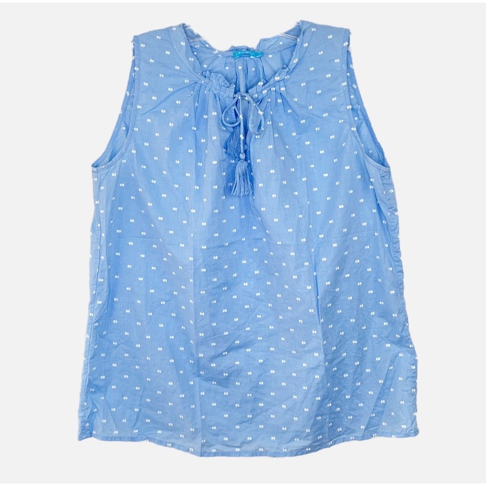 J McLAUGHLIN Preppy Blue Dot Sleeveless Lightweight Beachy Coastal‎ Top Sz SMALL